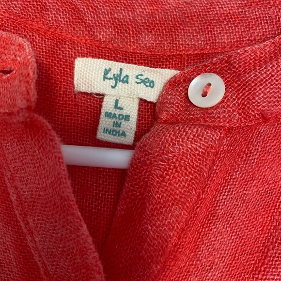 Kyla Seo 100% Linen Button Down Sleeveless Top Orange Red Large Back Embroidery‎ - Picture 5 of 10